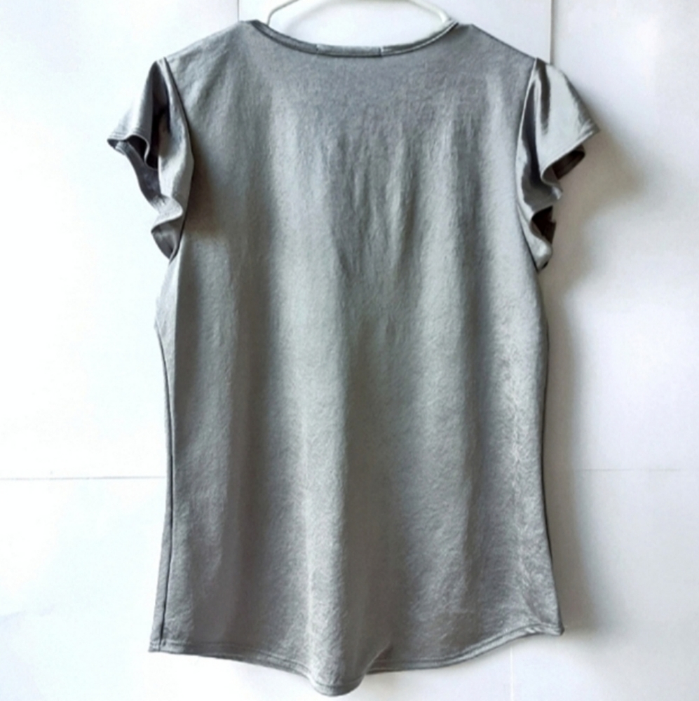 SWEET RAIN Ruffled Sleeves V-Neck Shimmery Blouse Size Large - Picture 2 of 8
